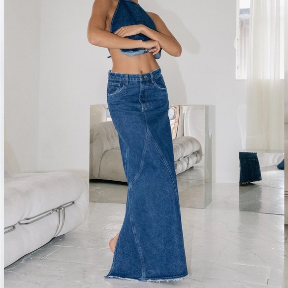 ONE MILE HARLEY DENIM MAXI SKIRT - Picture 1 of 7